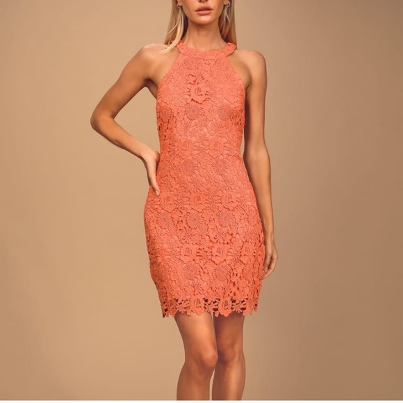 Lulu's Dresses & Skirts - Lulus Love Poem Coral Lace Mini Dress women’s size small